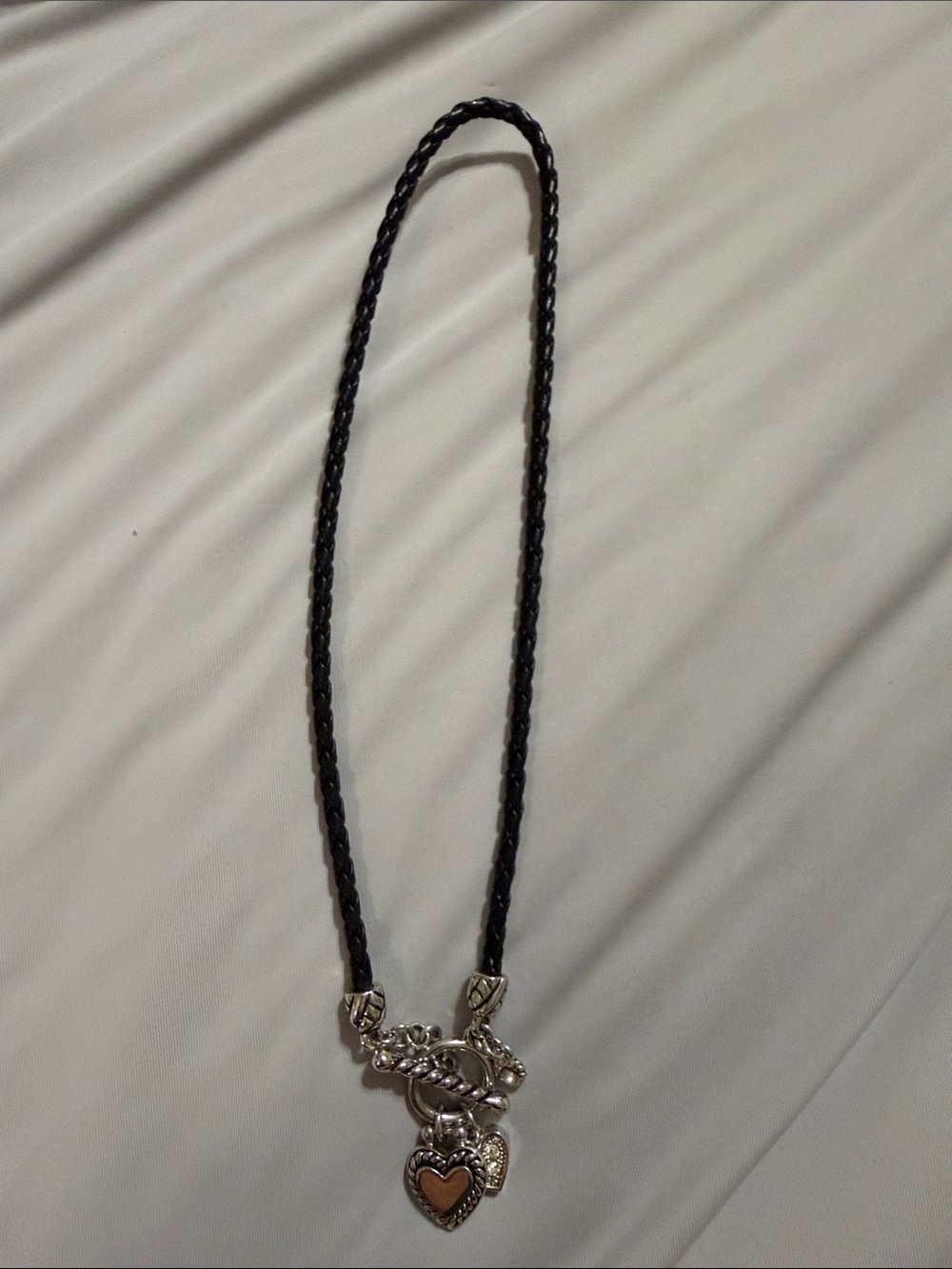 Lia Sophia 8” Braided Black Leather Necklace with Silver Heart Pendant